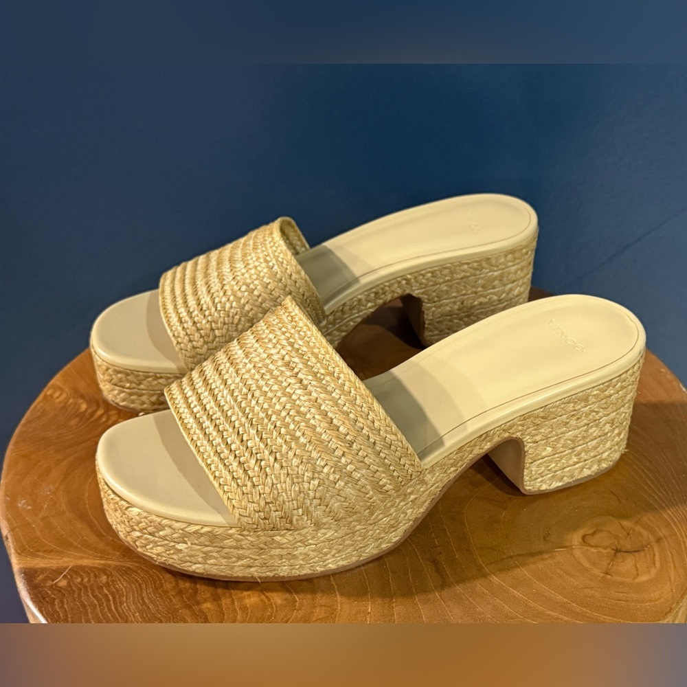 Vince Natural Straw Platform Slide Sandals